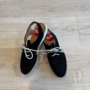 Rollie Slingback Punch Flats Shoes Women's 37 Geo Black Lace Up‎ Leather Cut Out